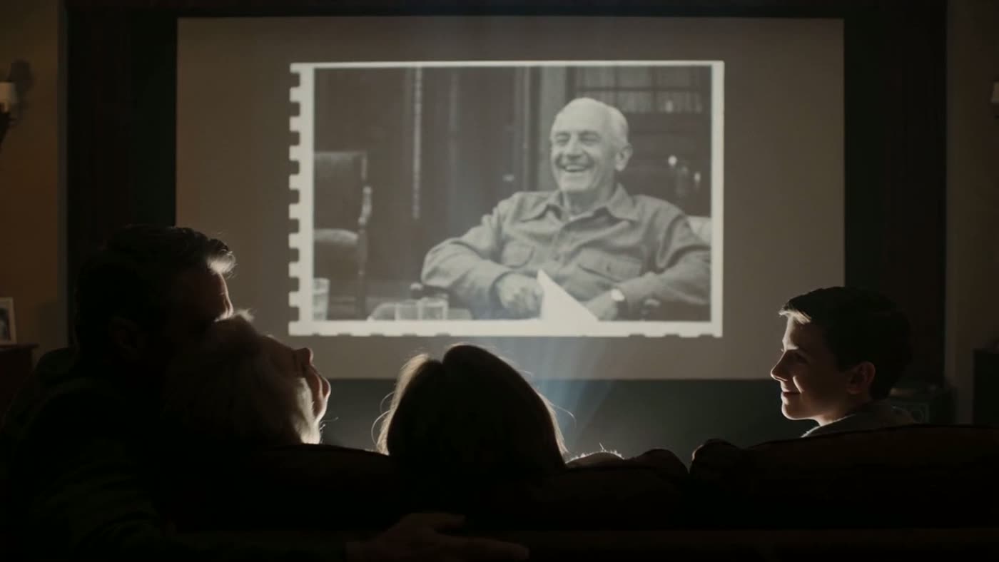 A family watching a private premiere at home